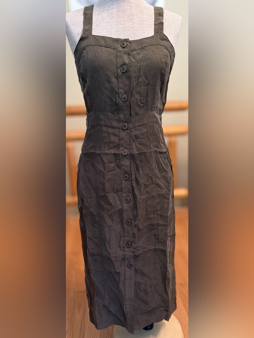Button-Front Midi Dress